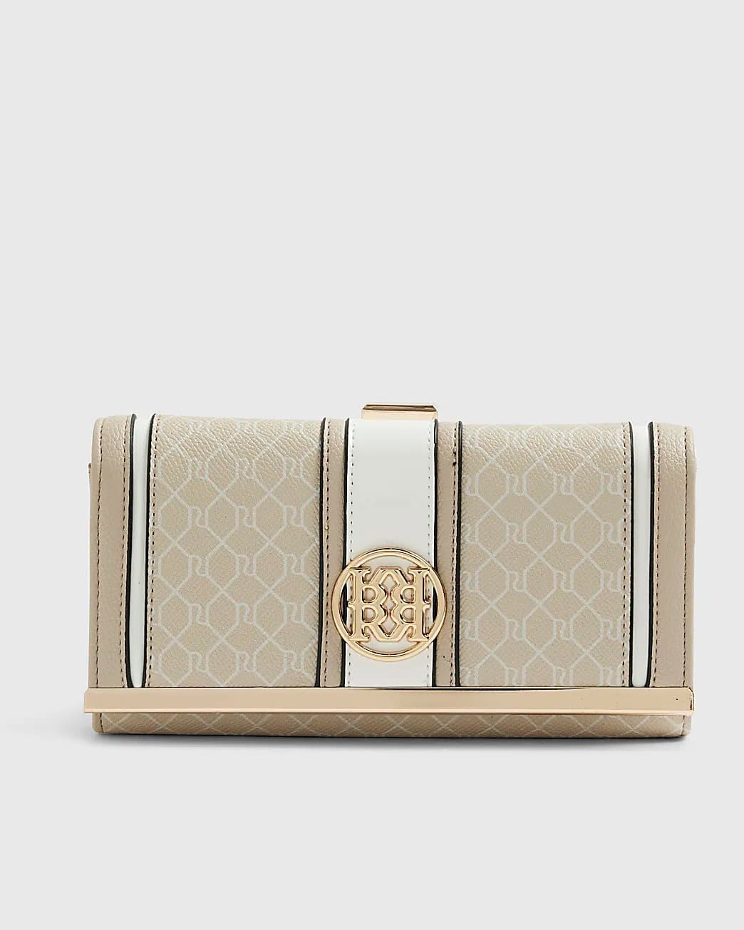River Island River Island Womens Cream Panelled Clip Top Purse