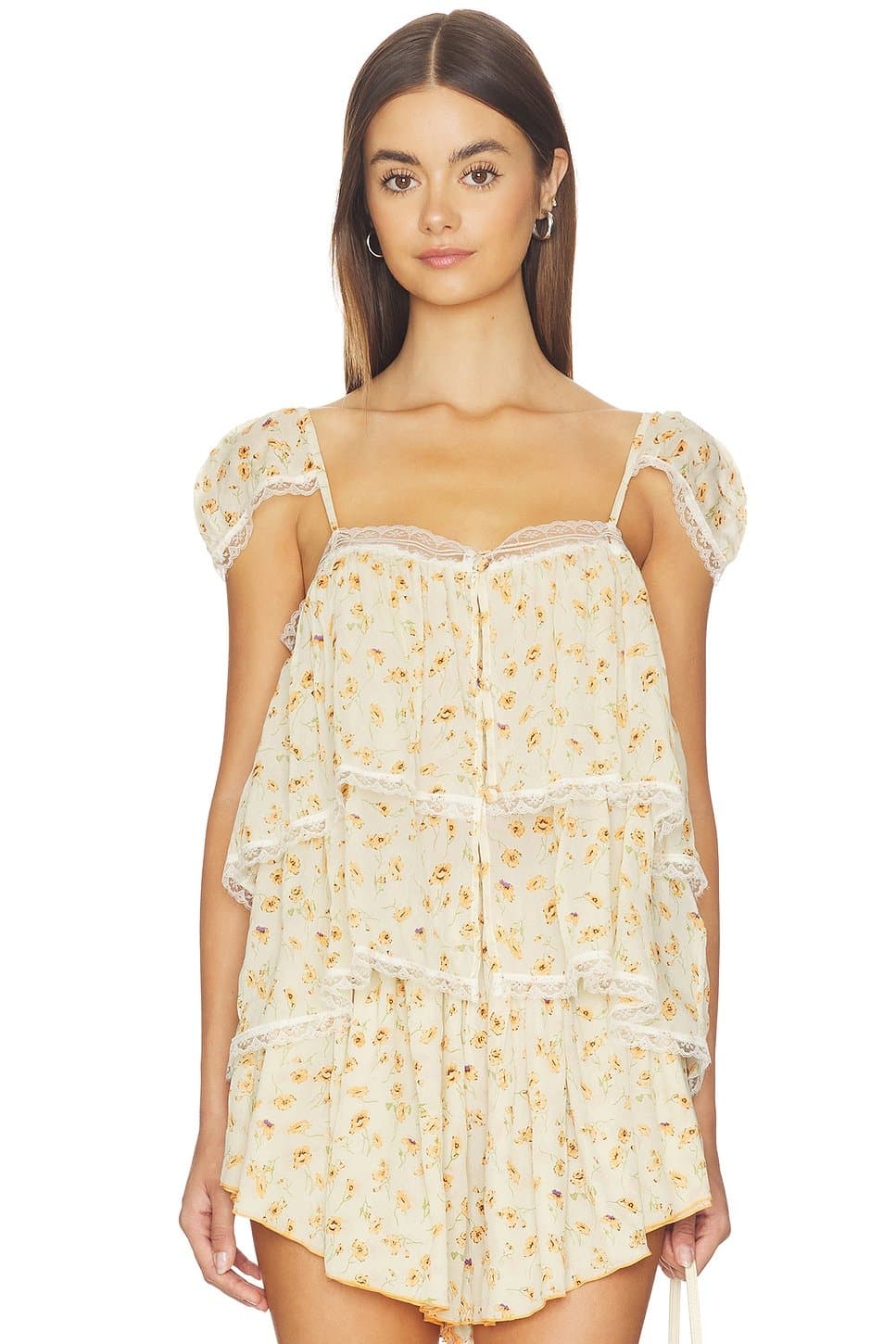 revolve Lace Trim Babydoll Top