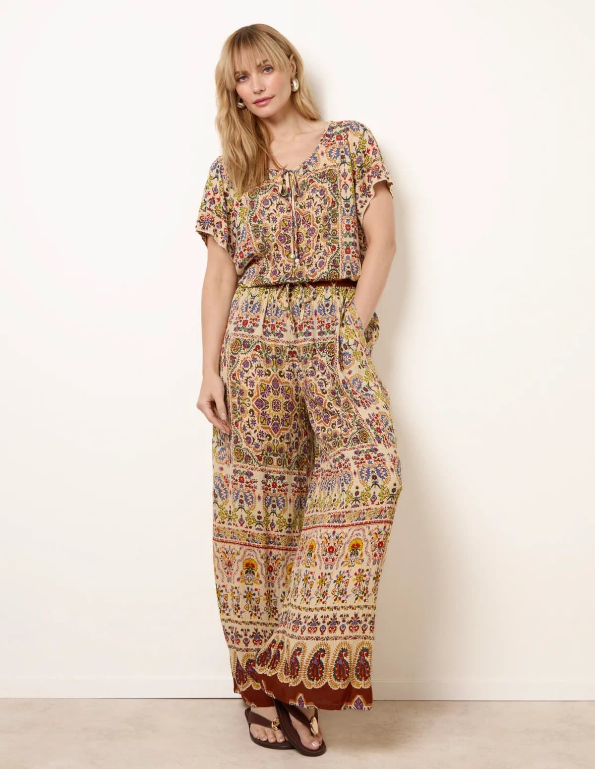 Blue Vanilla Printed Shirred Waist Trousers
