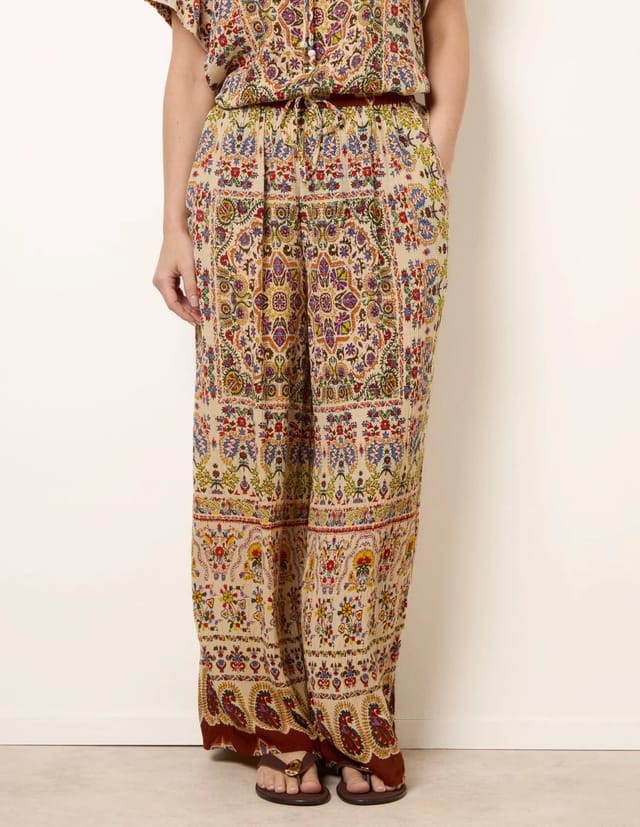 Blue Vanilla Printed Shirred Waist Trousers - 2