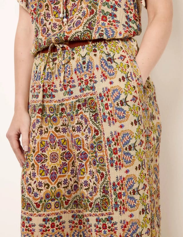 Blue Vanilla Printed Shirred Waist Trousers - 3