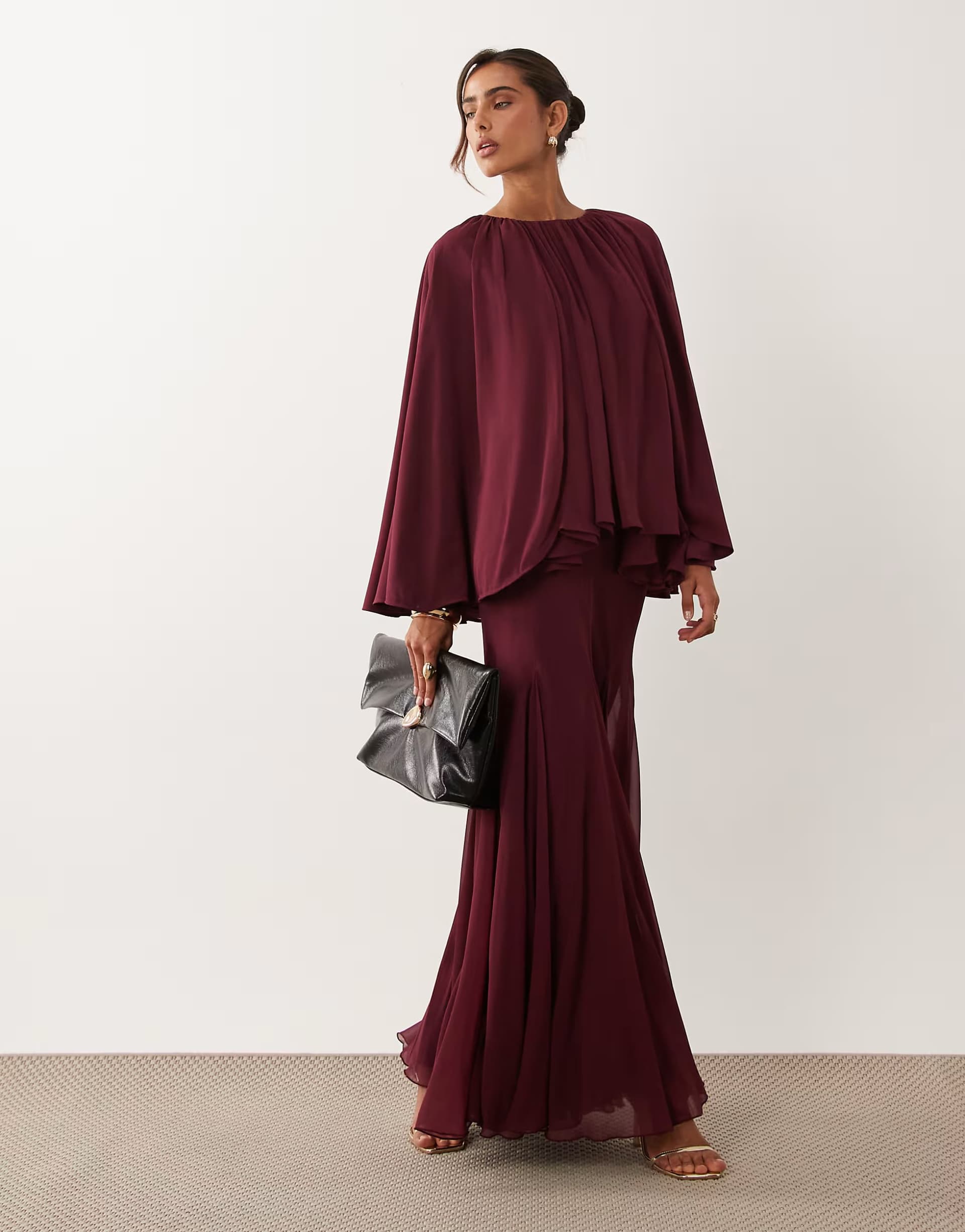 ASOS ASOS DESIGN full volume cape maxi dress with godets in berry