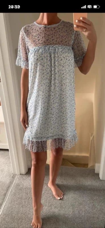 New Look New Look Mesh/Tulle Blue Floral Smock Dress