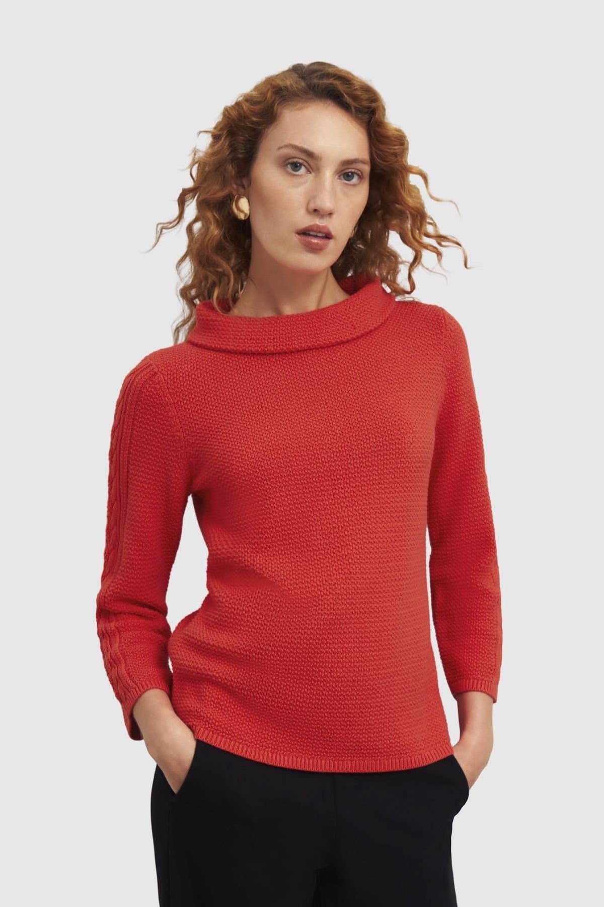 Hobbs London Hobbs London Women's Camilla Cable Sleeve Cowl Neck Jumper in Scarlet