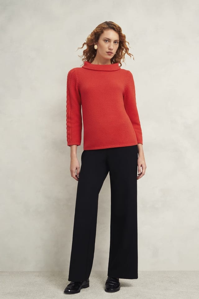 Hobbs London Hobbs London Women's Camilla Cable Sleeve Cowl Neck Jumper in Scarlet - 3