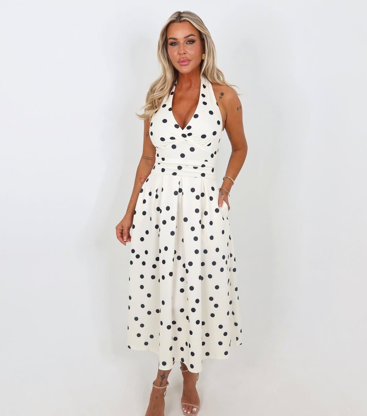 AX Paris Women's Cream Polka Dot Halter Neck Midi Dress AX Paris New Look