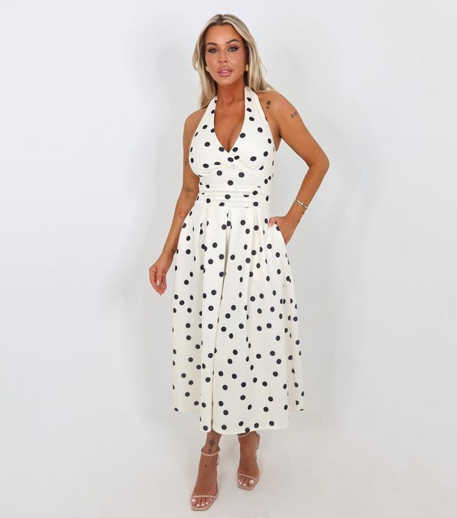 AX Paris Women's Cream Polka Dot Halter Neck Midi Dress AX Paris New Look - 2