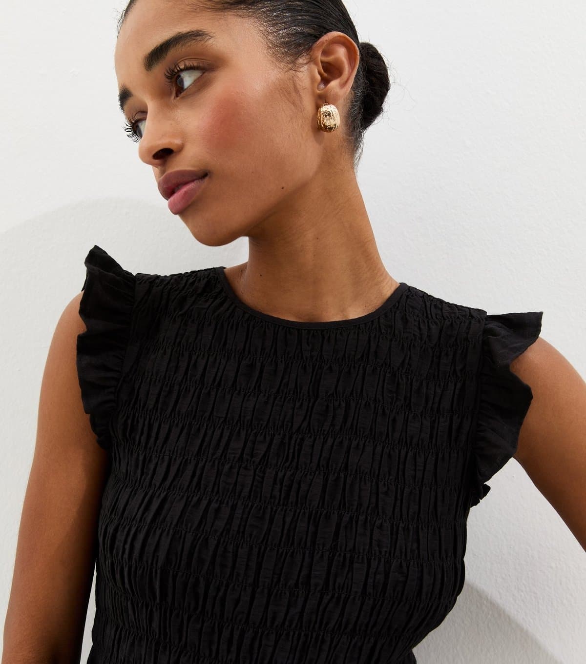 New Look Women's Black Shirred Sleeveless Frill Top New Look