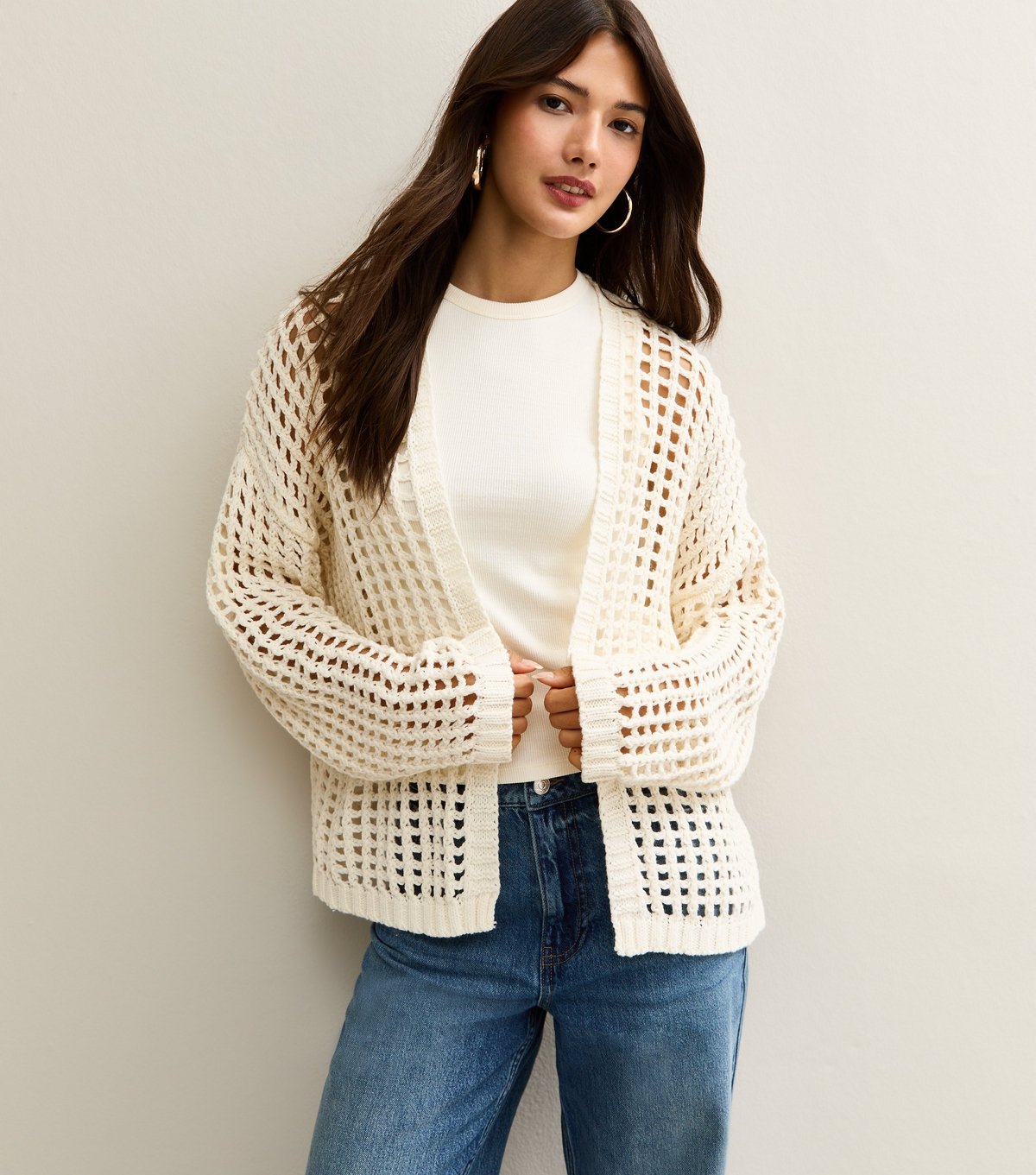 Gini London Women's Cream Open Knit Cardigan Gini London New Look - 1