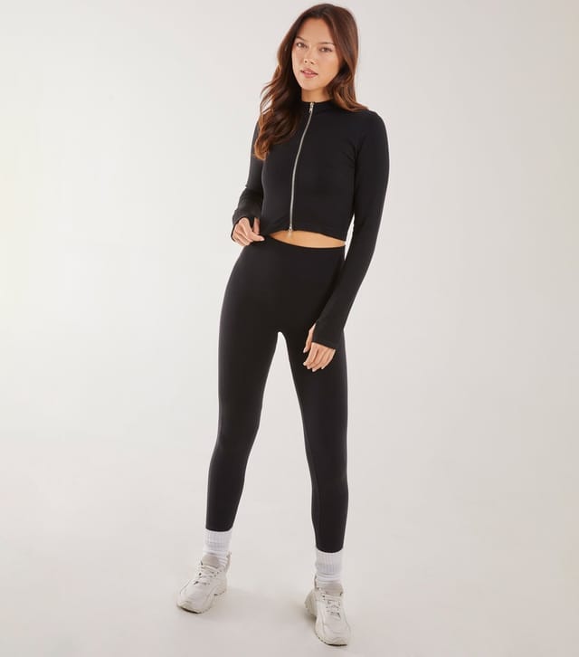 Pink Vanilla Women's Black Rib Double-Zip Crop Top Pink Vanilla New Look - 2