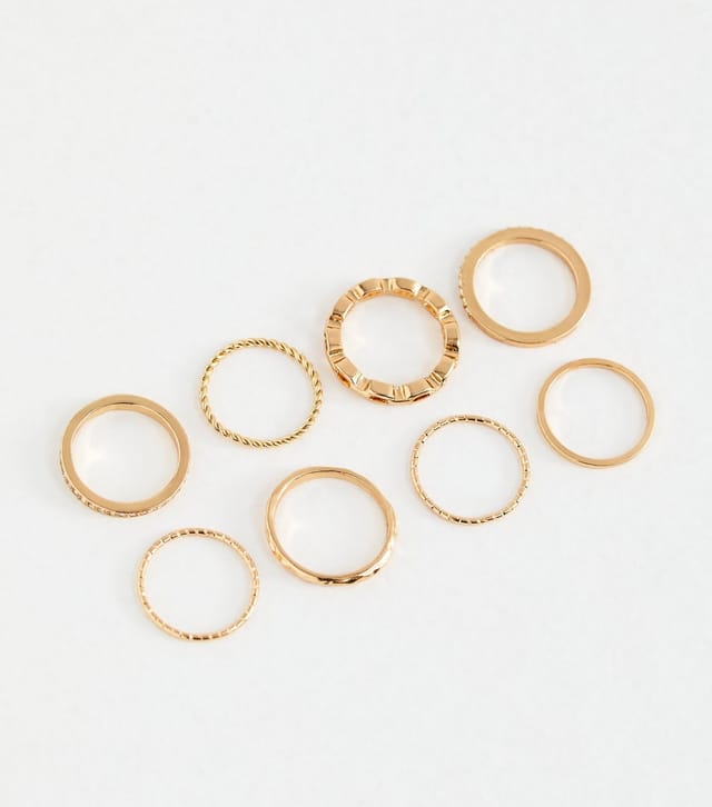 New Look Gold Tone Pack of 8 Stackable Textured Rings New Look - 2