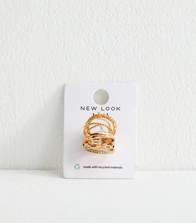 New Look Gold Tone Pack of 8 Stackable Textured Rings New Look - 3
