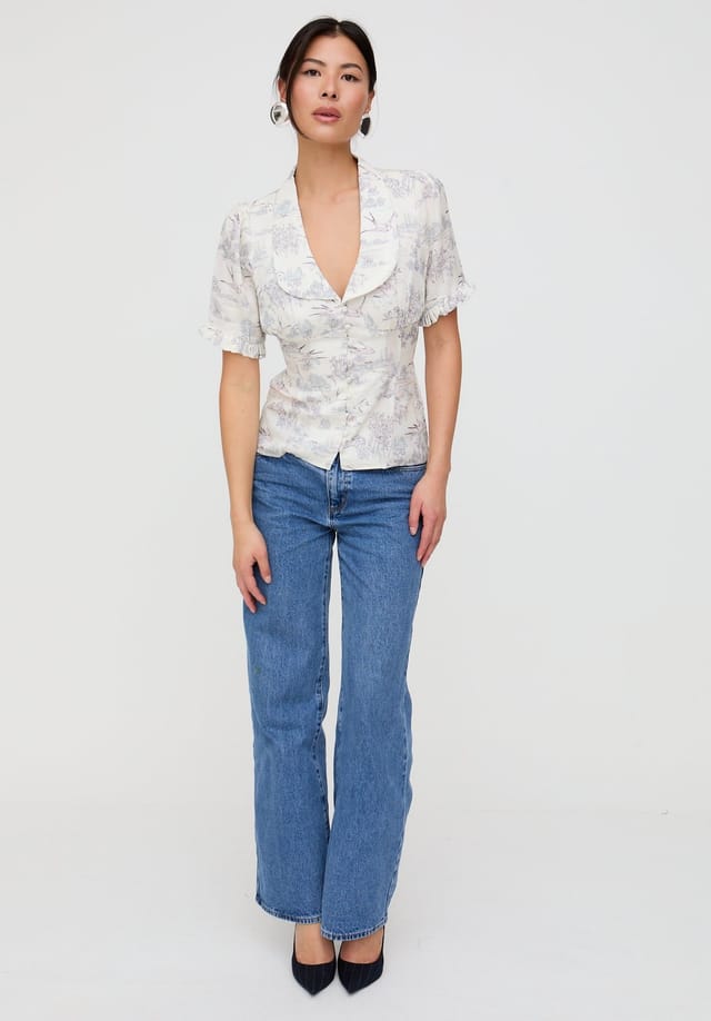 Lily and Lionel Lily and Lionel Women's Rachel Vintage Inspired Short Sleeve Josephine Print Shirt In Cream in Ecru - 3
