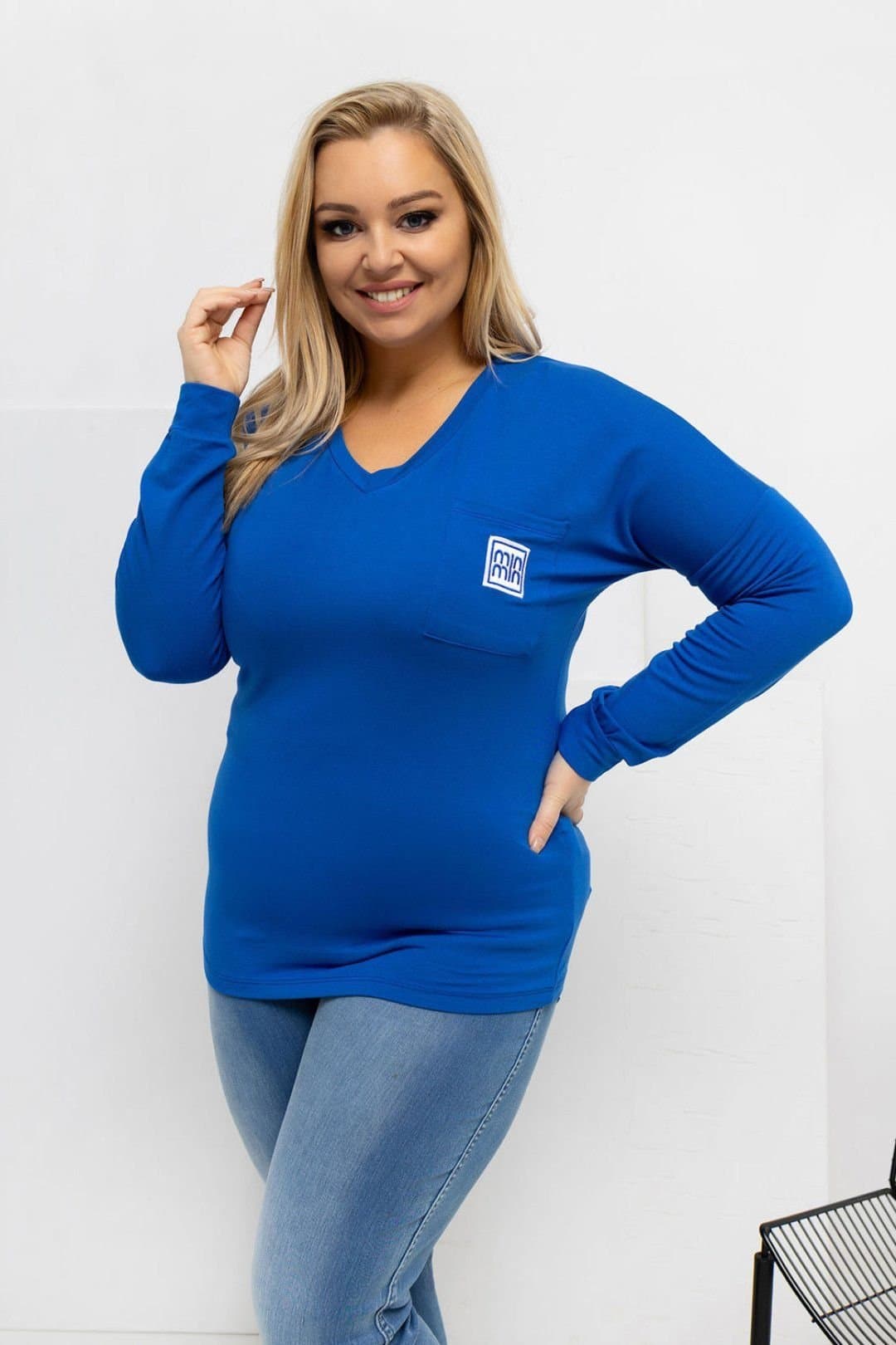 Love Lace Love Lace Blue Plus Size V-Neck Blouse