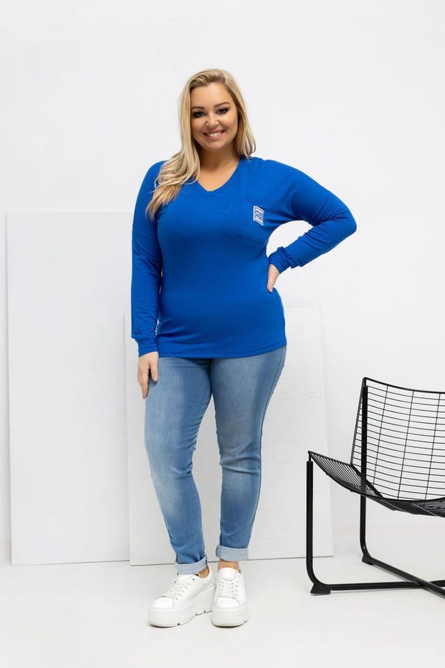 Love Lace Love Lace Women's Plus Size V Neck Pocket Blouse Micromodal in Blue - 2