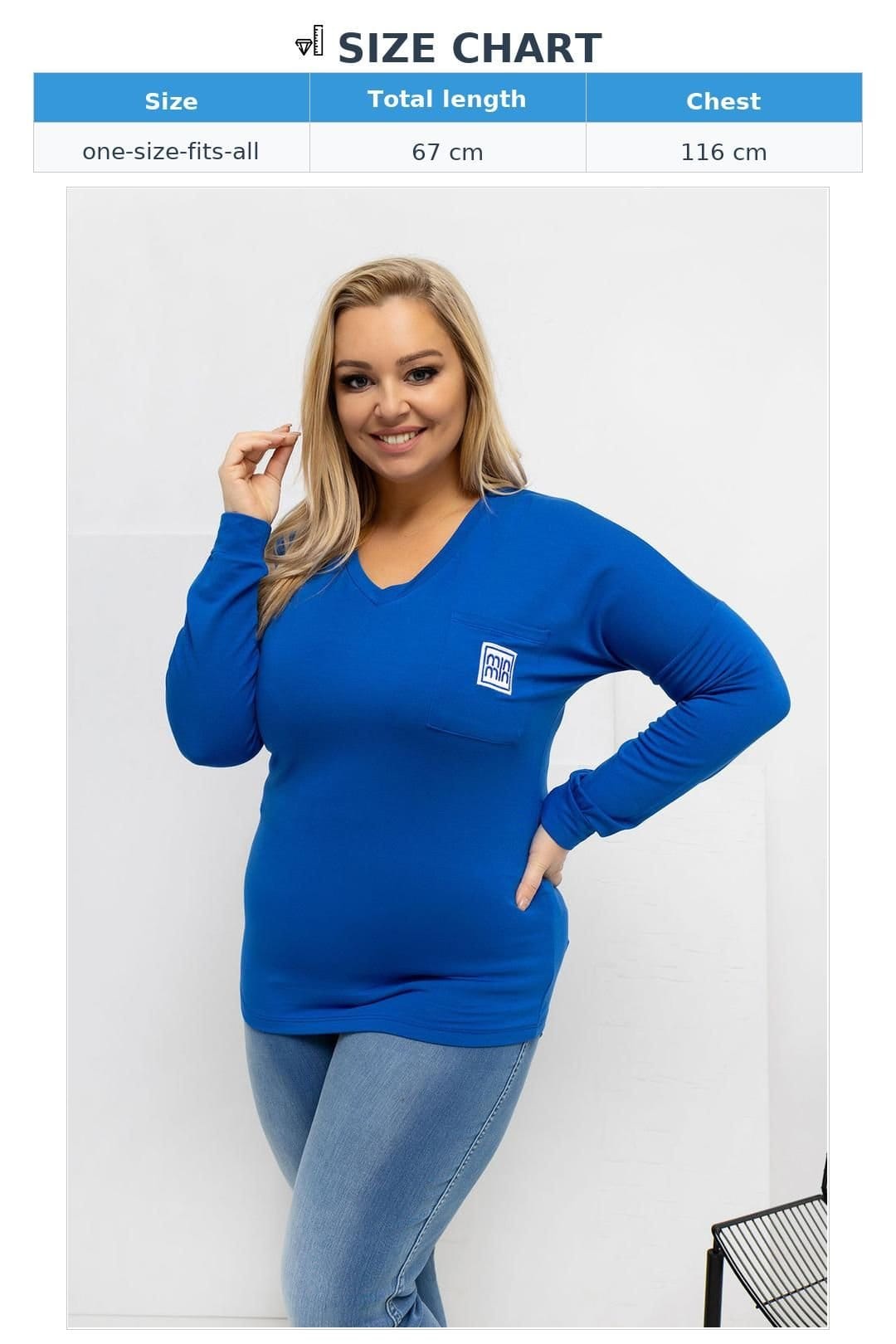 Love Lace Love Lace Women's Plus Size V Neck Pocket Blouse Micromodal in Blue - 4