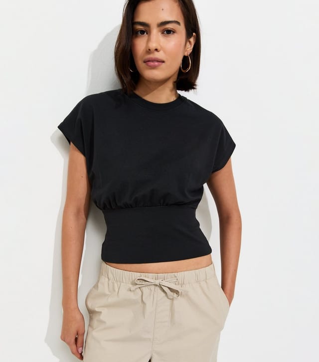 New Look Women's Black Cotton Rich Wide Waistband T-Shirt New Look - 2