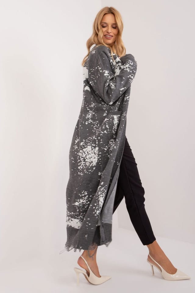 Love Lace Love Lace Women's Everyday Printed Long Sleeve Cardigan with Pockets in Grey - 2