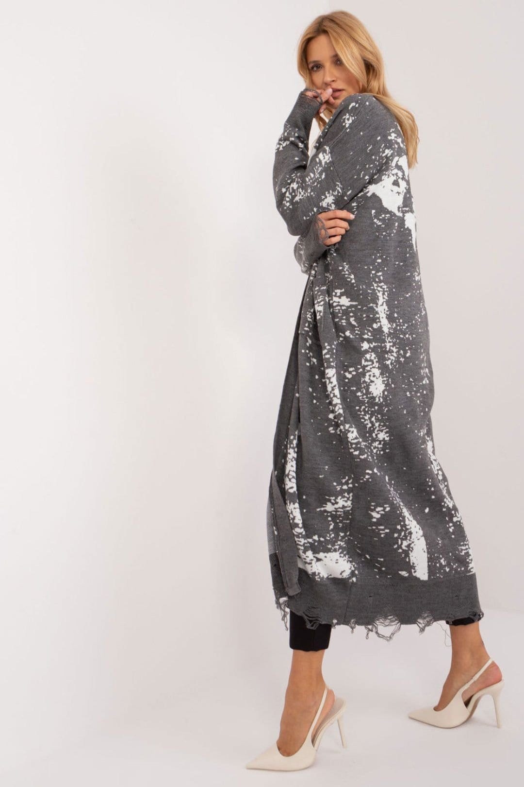 Love Lace Love Lace Women's Everyday Printed Long Sleeve Cardigan with Pockets in Grey - 4