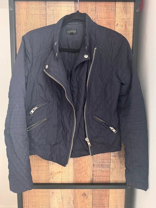 Topshop Navy Quilted Biker Jacket