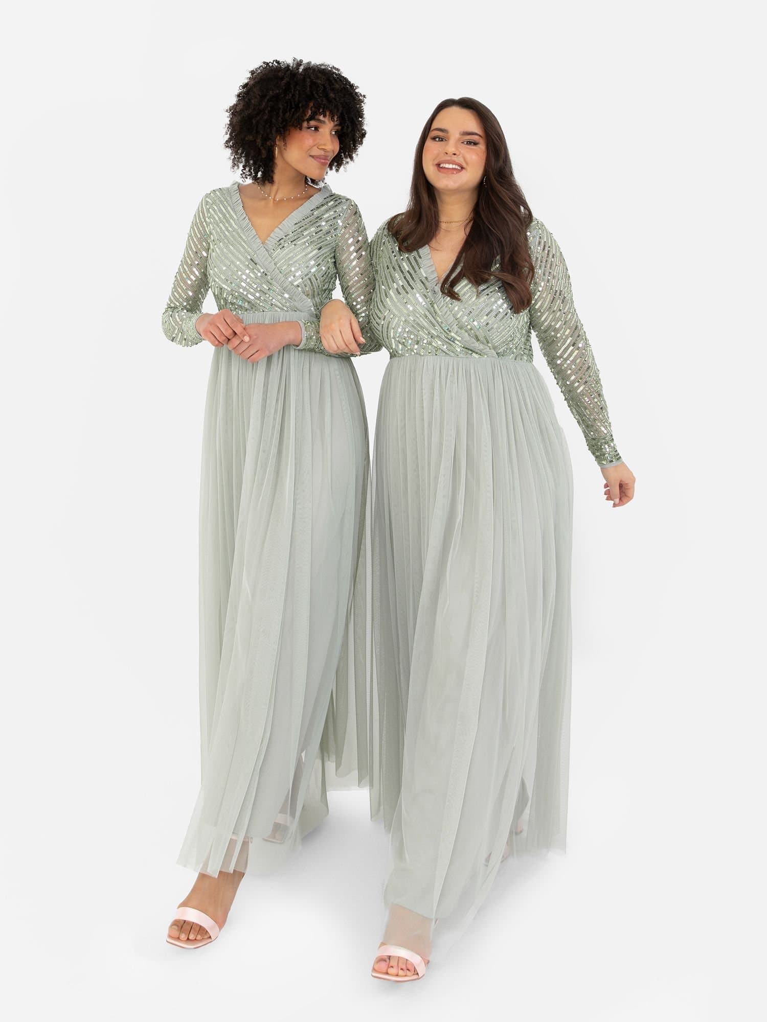 Maya Deluxe Maya Deluxe Women's Stripe Embellished Faux Wrap Bodice Maxi Dress in Mint