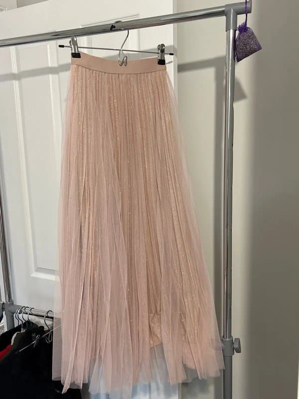 New Look New Look Blush Pink Glitter Tulle Midi Skirt UK 8