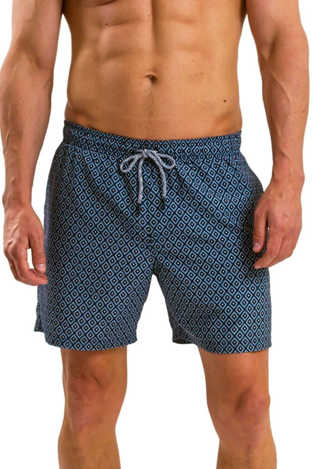 RIPT Essentials RIPT Essentials Men's Diamond Print Swim Shorts in Light Blue