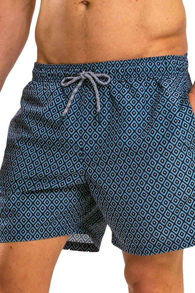 RIPT Essentials RIPT Essentials Men's Diamond Print Swim Shorts in Light Blue - 2