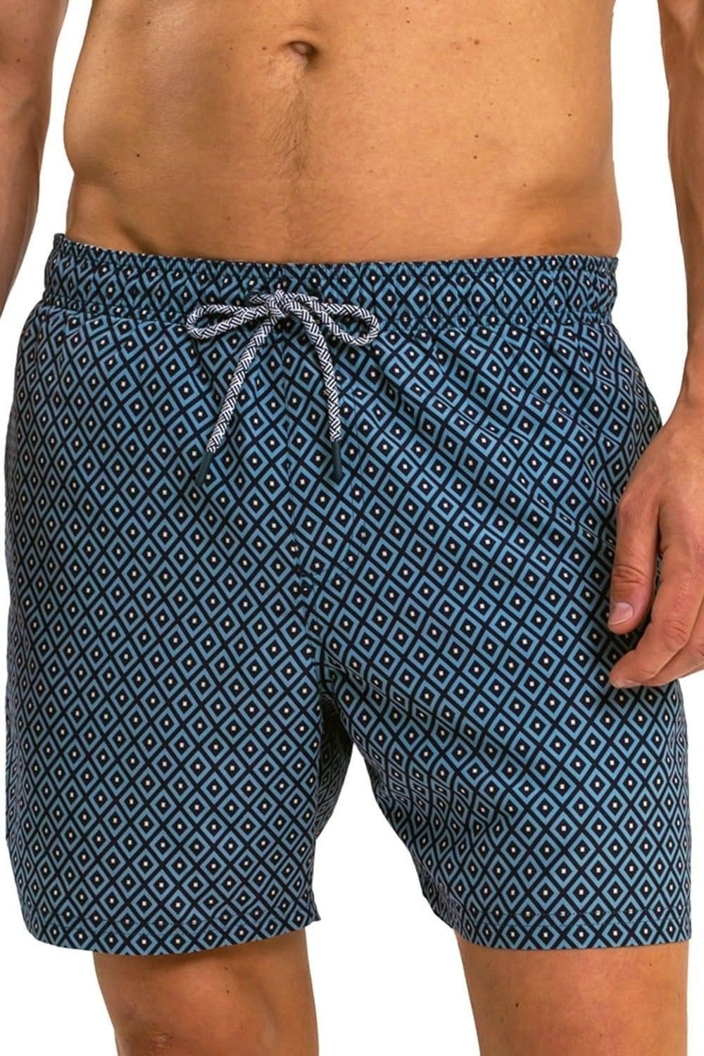 RIPT Essentials RIPT Essentials Men's Diamond Print Swim Shorts in Light Blue - 4
