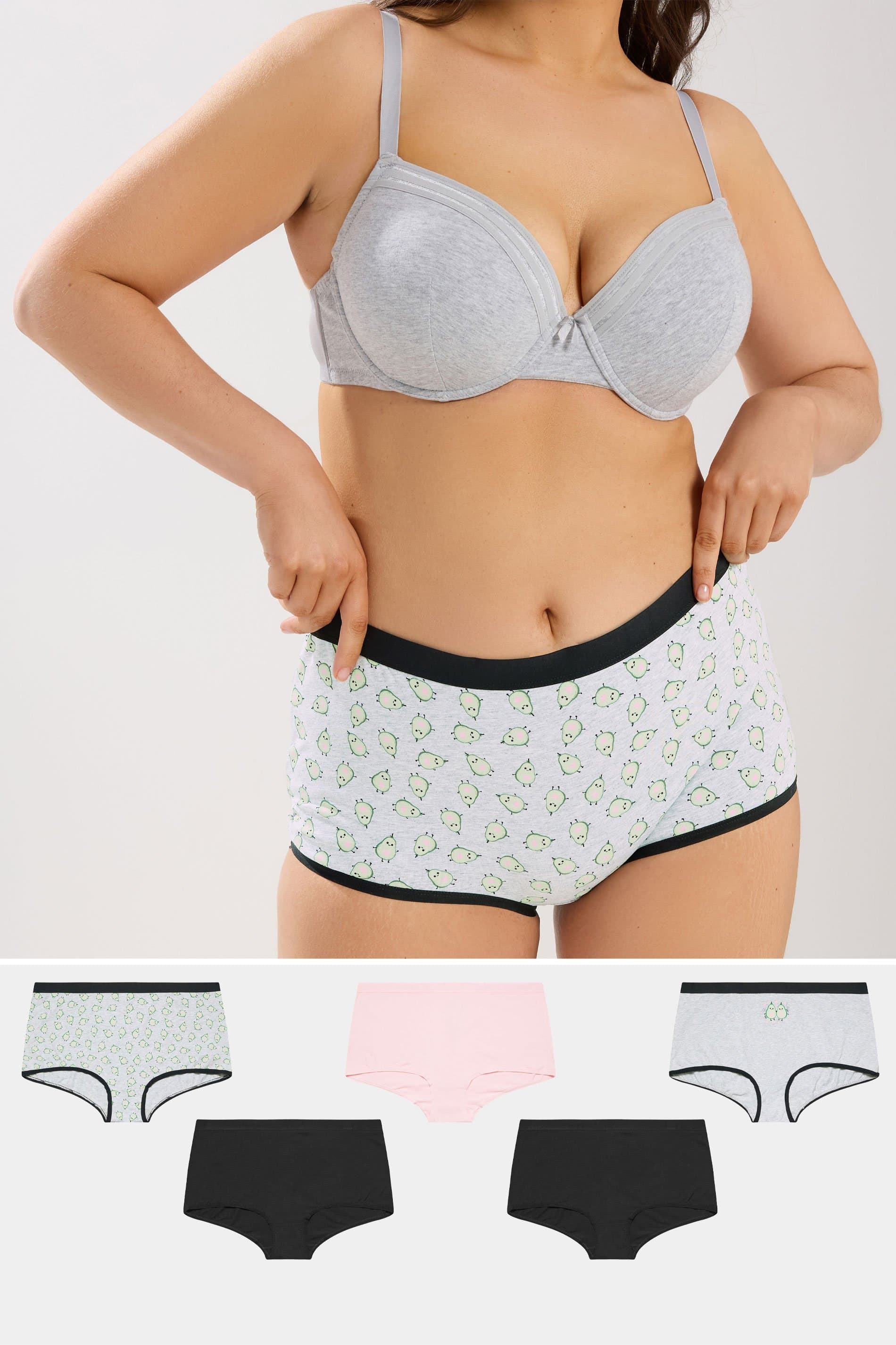 Yours 5 Pack Plus Size Grey Avocado Print Shorts