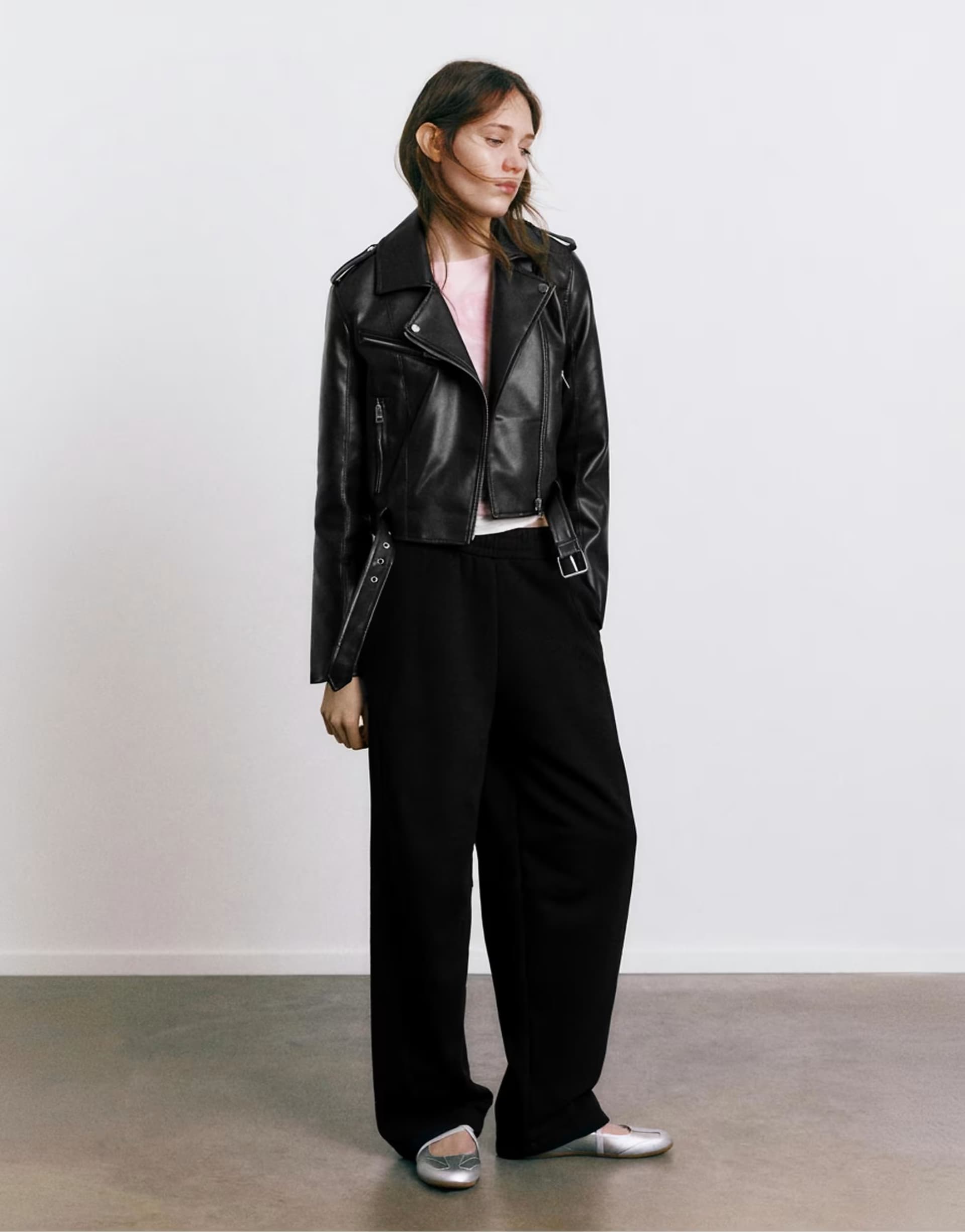 ASOS Pull&Bear Leather effect biker jacket in black