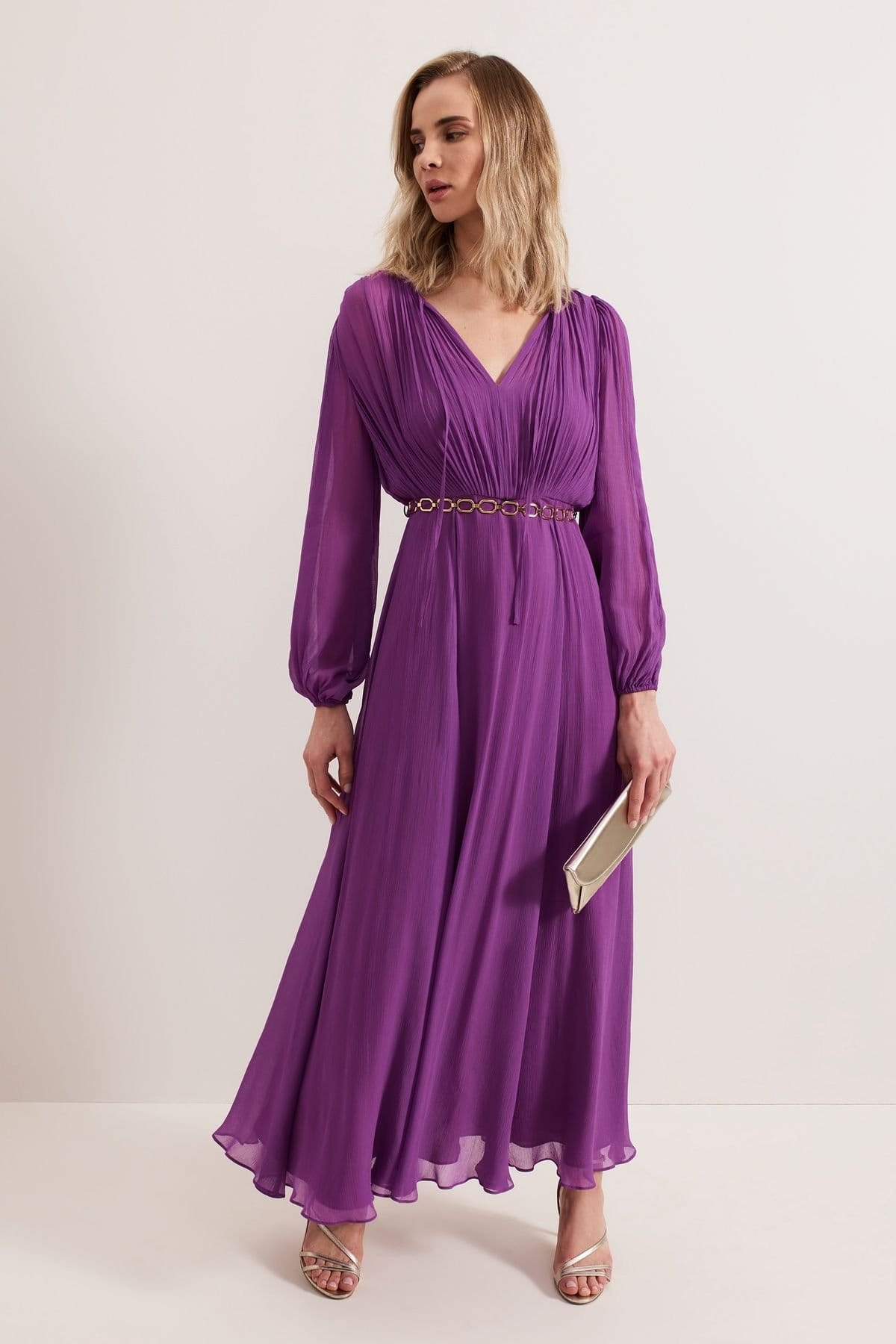 Phase Eight Phase Eight Women's Amal Pleated V-Neck Dress in Grape - 1