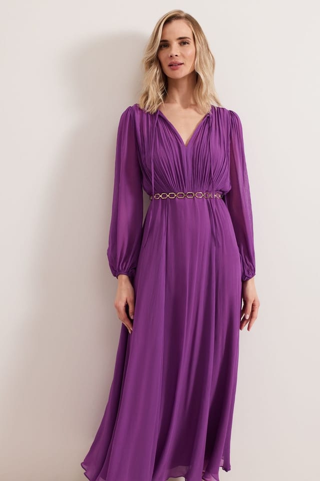 Phase Eight Phase Eight Women's Amal Pleated V-Neck Dress in Grape - 2