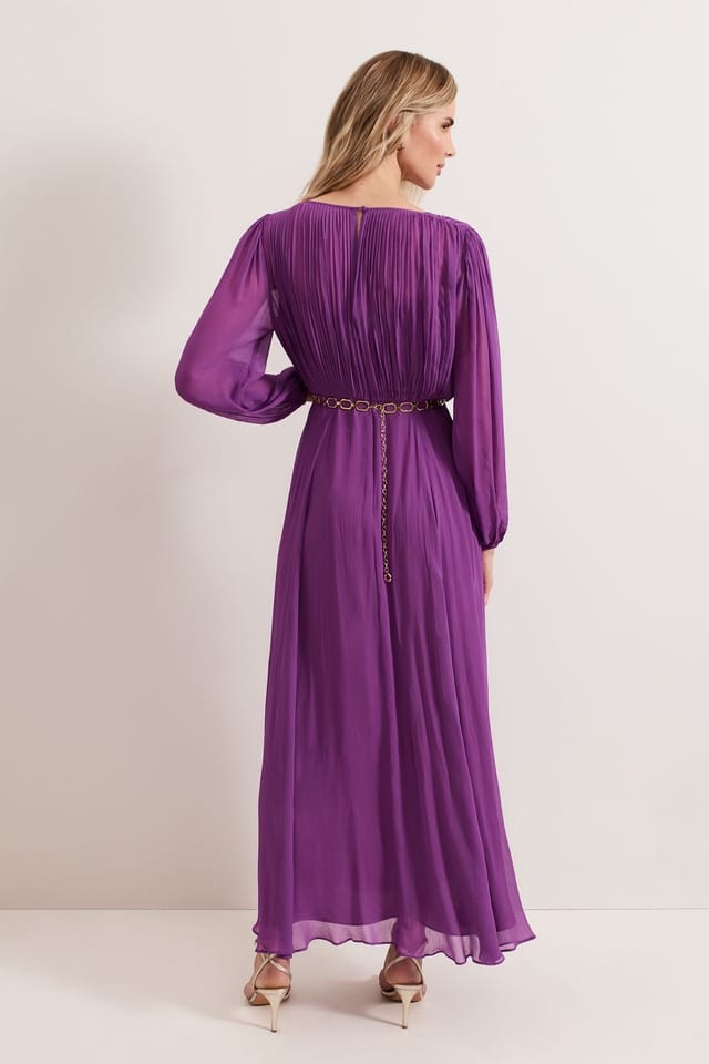 Phase Eight Phase Eight Women's Amal Pleated V-Neck Dress in Grape - 3
