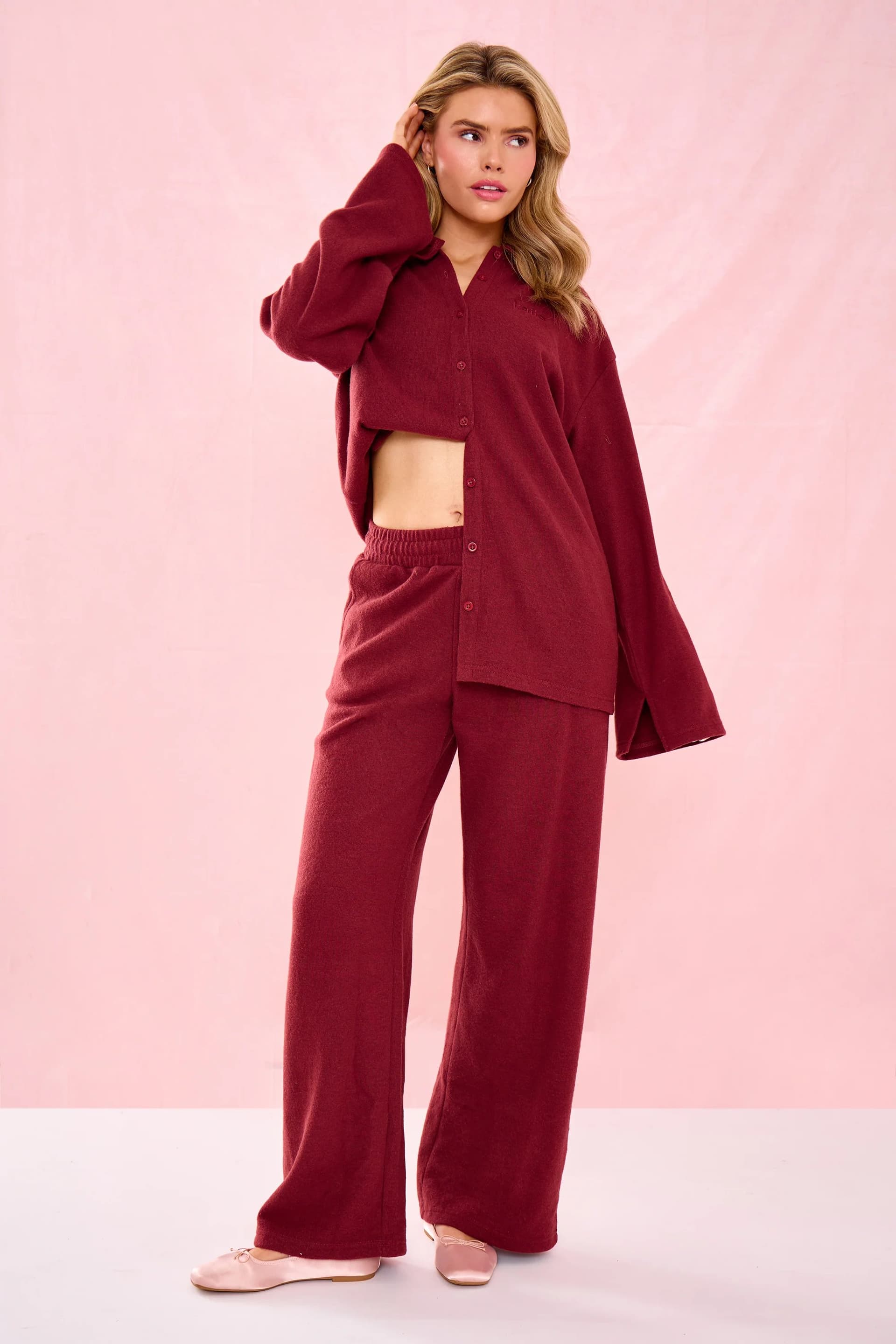 Kaiia Kaiia Supersoft Wide Leg Trousers Warm Berry
