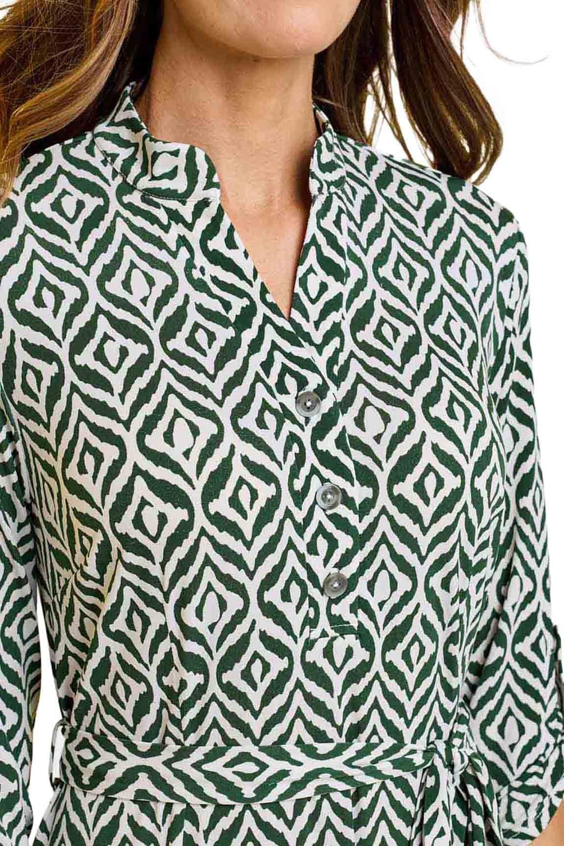 Amber Amber Women's Aztec Print Belted Jersey Shirt Dress in Khaki - 4