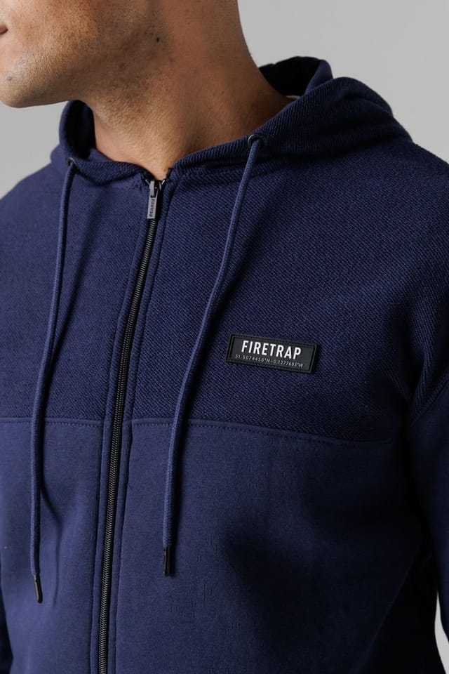 Firetrap Firetrap Men's Regular Fit Cotton Rich Zip Through Hoody with Sleeve Pocket in Dark Navy - 3