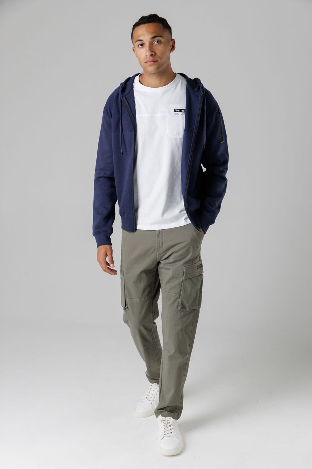 Firetrap Firetrap Men's Regular Fit Cotton Rich Zip Through Hoody with Sleeve Pocket in Dark Navy - 4
