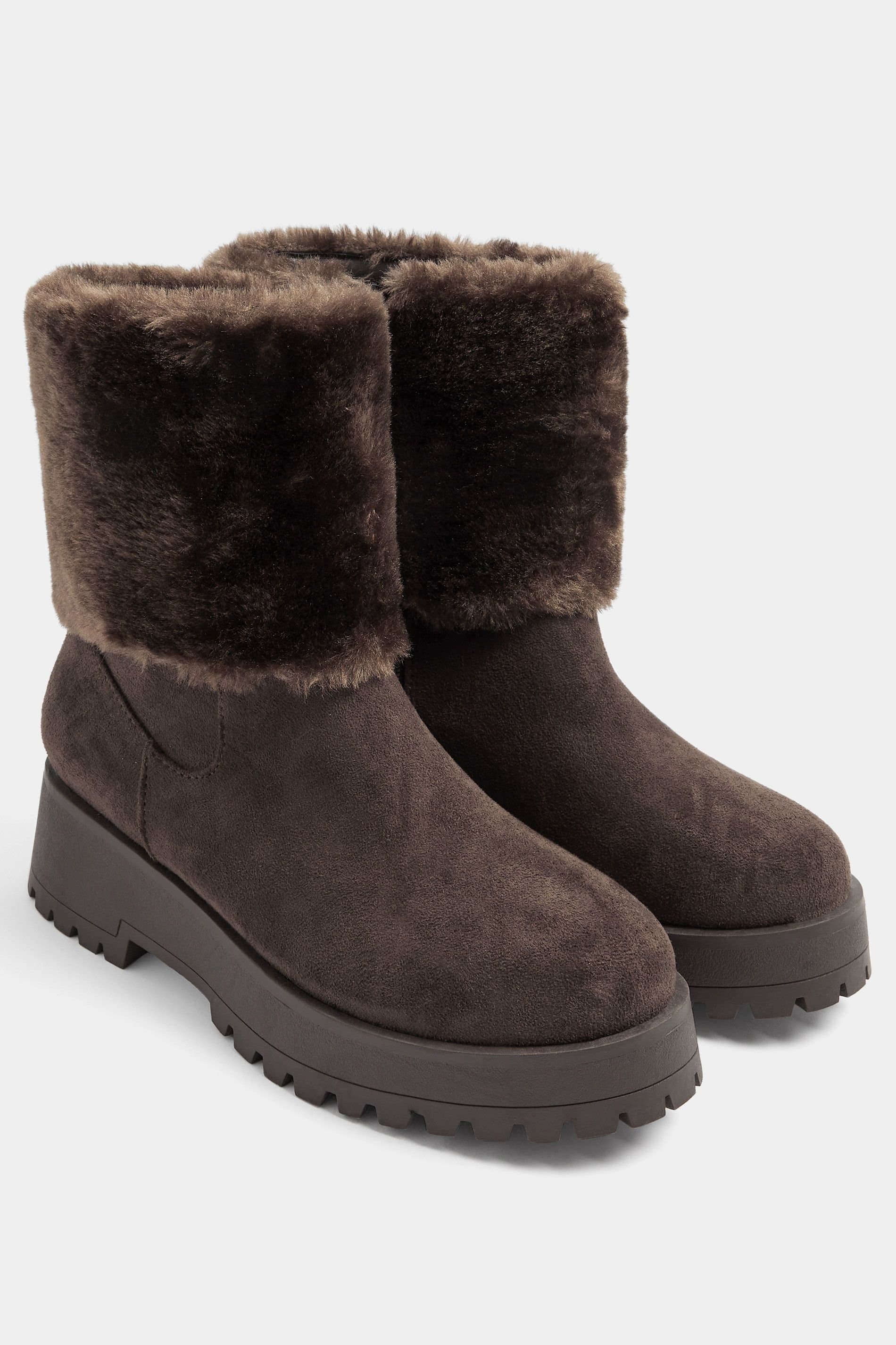 Yours Yours Women's Faux Suede Wedge Chelsea Boots In Wide E Fit in Chocolate