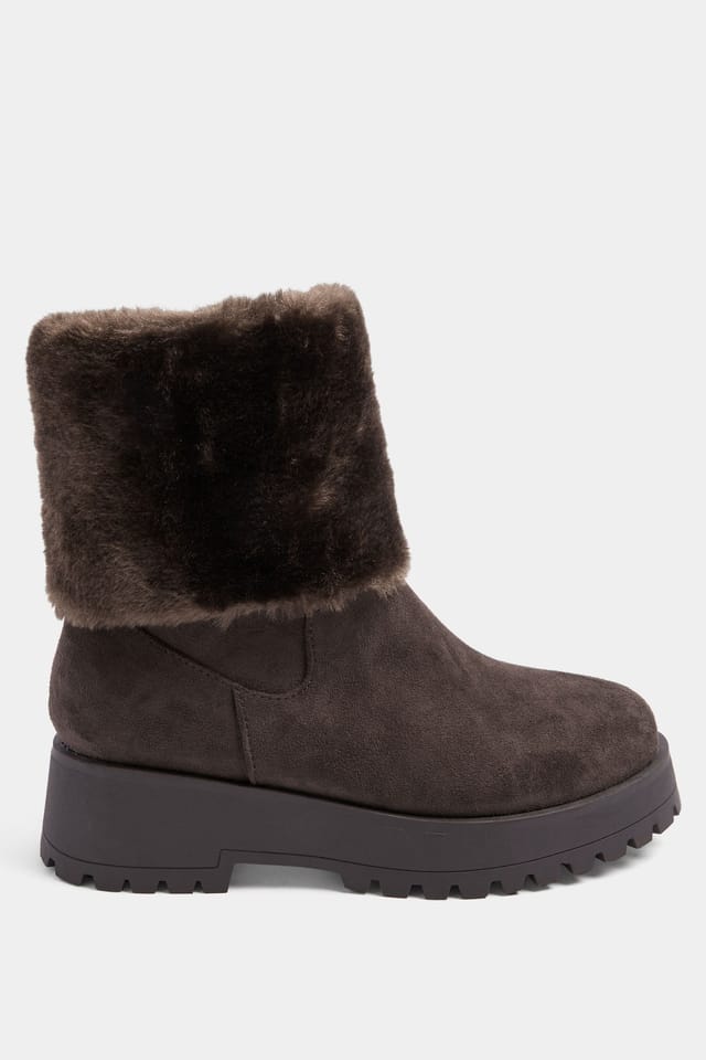 Yours Yours Women's Faux Suede Wedge Chelsea Boots In Wide E Fit in Chocolate - 2