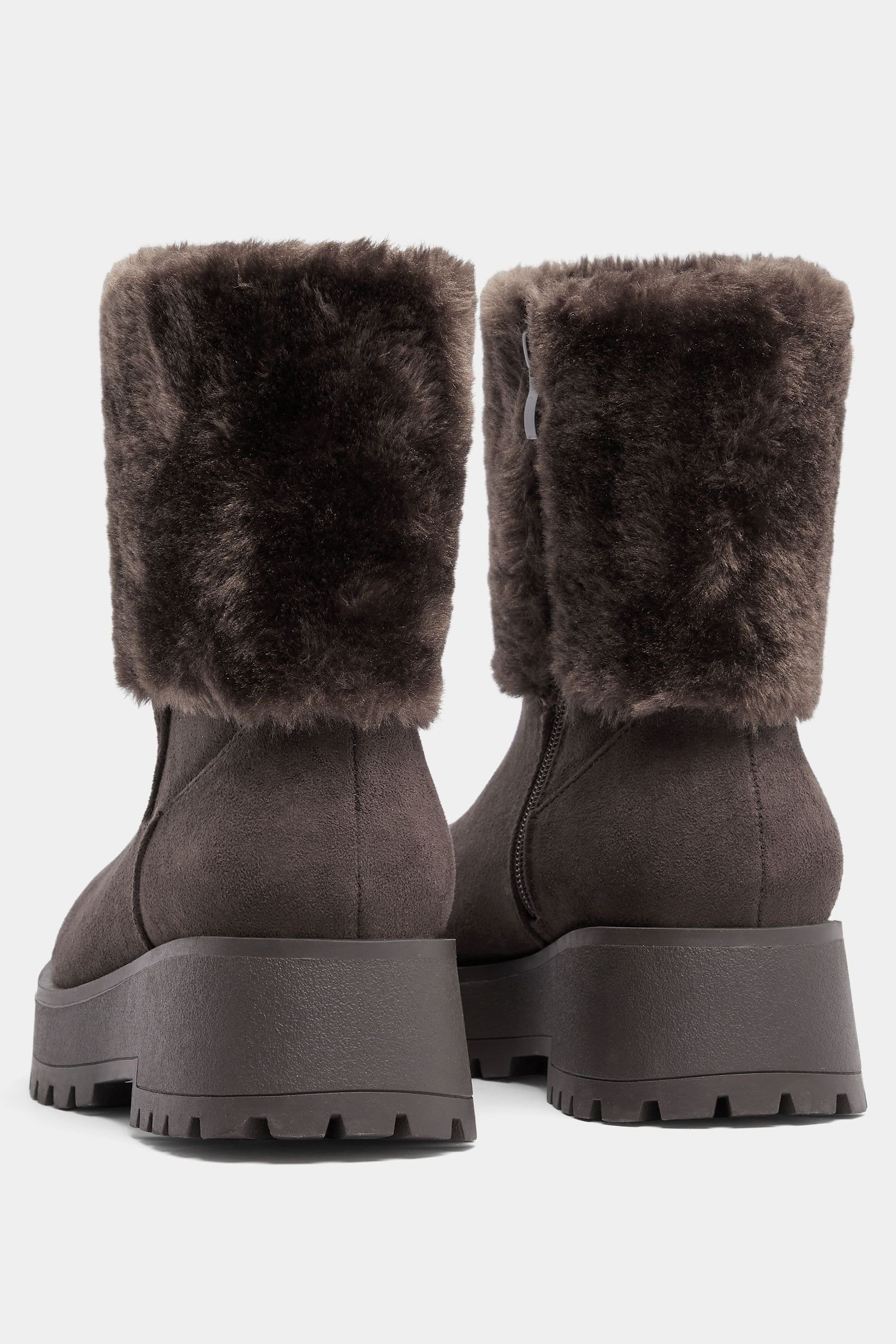 Yours Yours Women's Faux Suede Wedge Chelsea Boots In Wide E Fit in Chocolate - 4