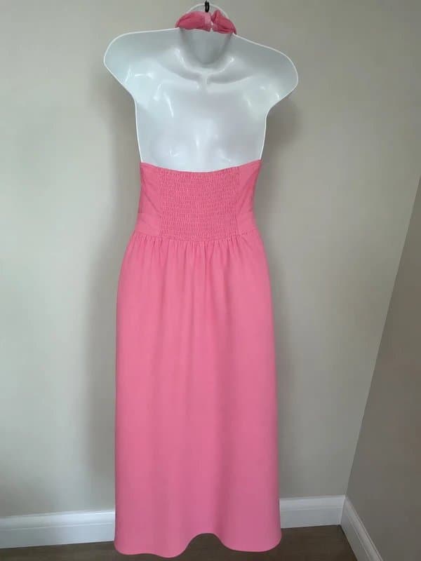 River Island * NEW * (shop floor) River Island pink halter neck linen cotton midi dress UK 10