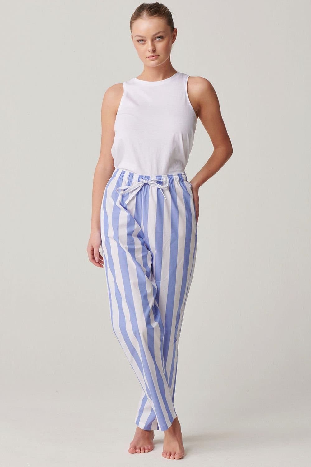 British Boxers British Boxers Women's "Boat Blue" Stripe Crisp Cotton Pyjama Trousers in Light Blue