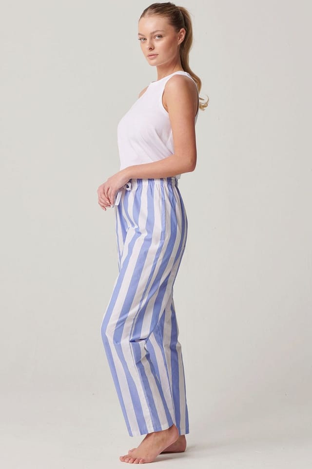 British Boxers British Boxers Women's "Boat Blue" Stripe Crisp Cotton Pyjama Trousers in Light Blue - 2