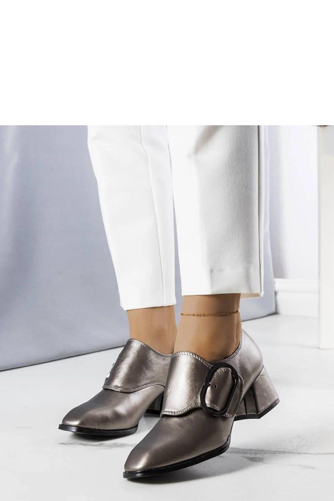 Love Lace Love Lace Women's Elegant Low Heel Square Toe Buckle Velcro Business Pumps in Grey