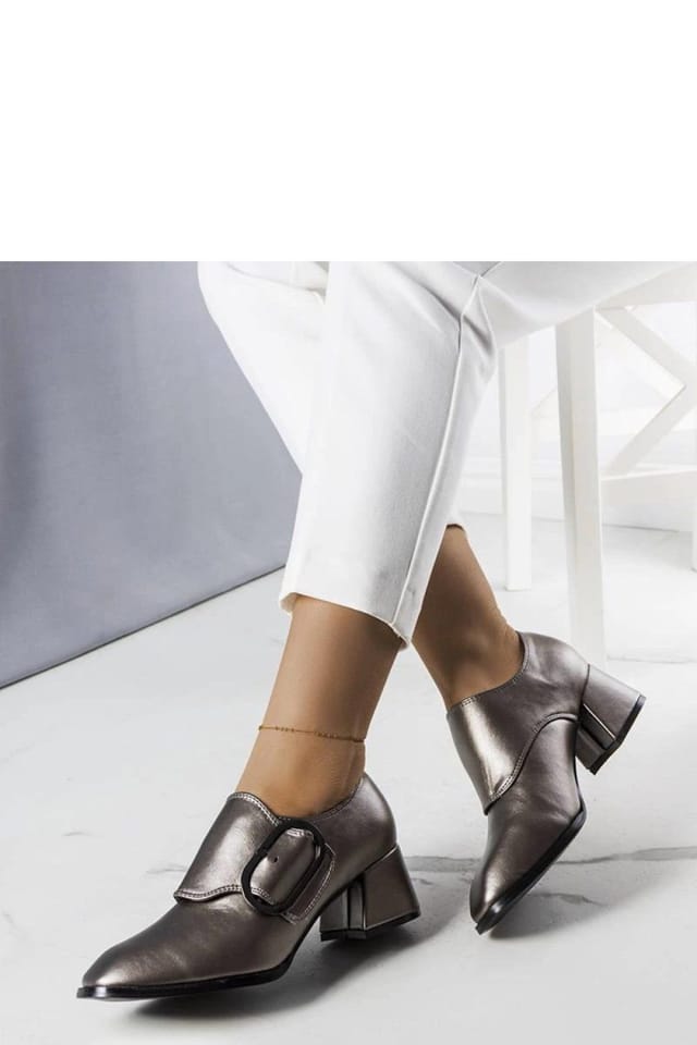Love Lace Love Lace Women's Elegant Low Heel Square Toe Buckle Velcro Business Pumps in Grey - 3