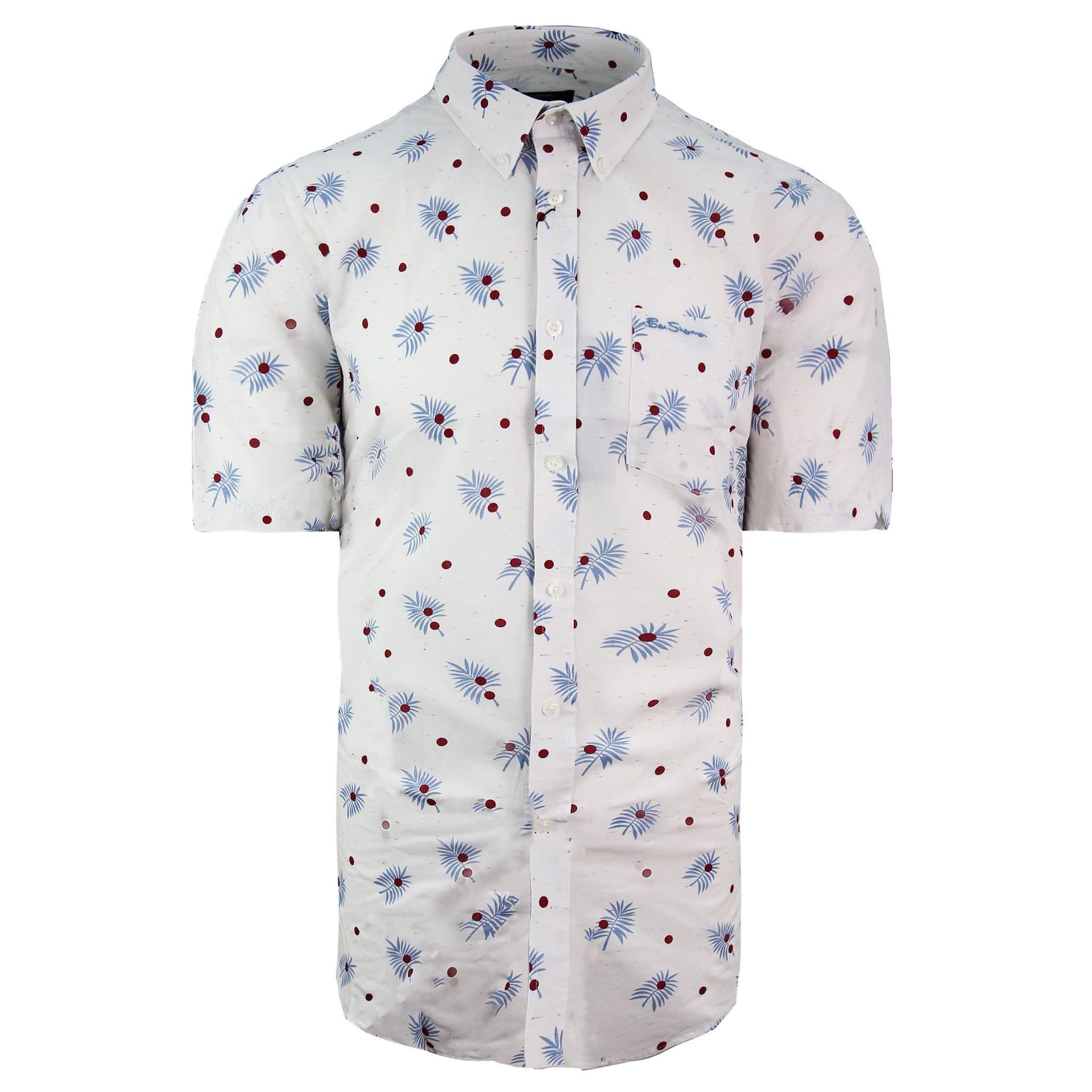 Ben Sherman Ben Sherman Men's Oxford Printed Top Short Sleeve White Cotton Shirt
