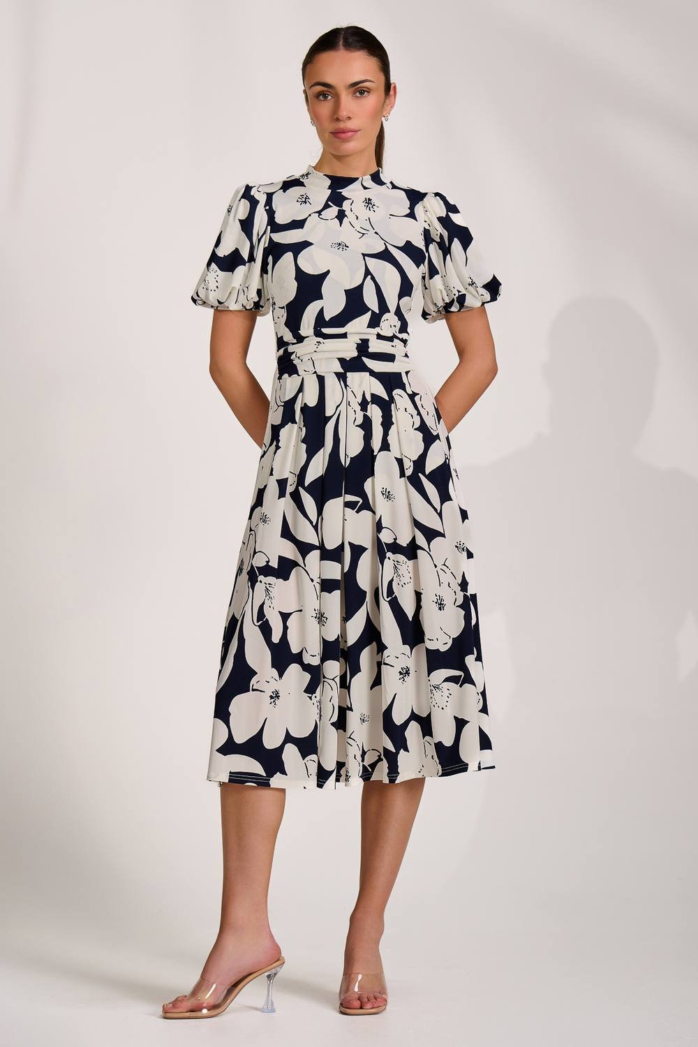 Jolie Moi Jolie Moi Women's Turtle Neck Puff Sleeve Jersey Midi Dress - 2