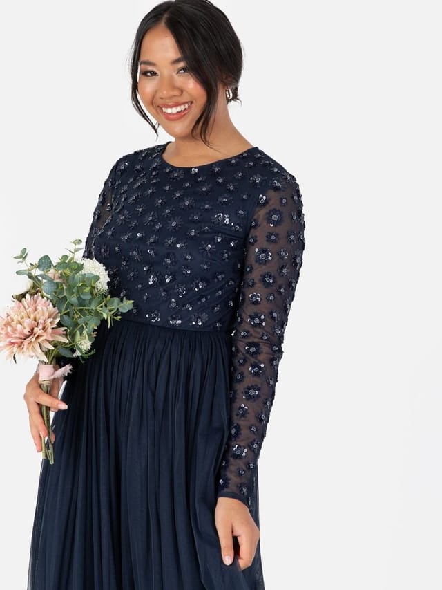 Maya Deluxe Maya Deluxe Women's Floral Embellished Maxi Dress in Dark Navy - 2