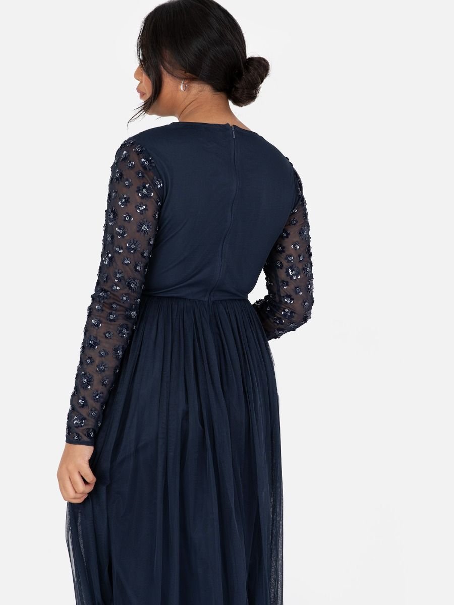Maya Deluxe Maya Deluxe Women's Floral Embellished Maxi Dress in Dark Navy - 4